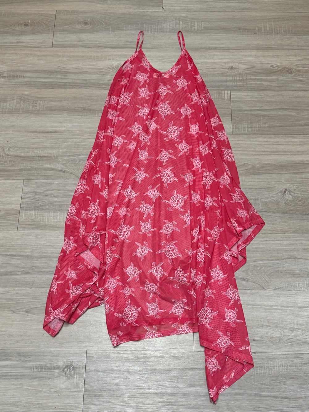 Pink Turtle Printed Flowy Transparent Swim Cover up Dress